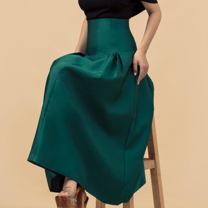 Emerald Green Linen Midi Skirt for Women, Casual High Waist A-Line Skirt, Minimalist Summer Skirt, Elegant Everyday Skirt