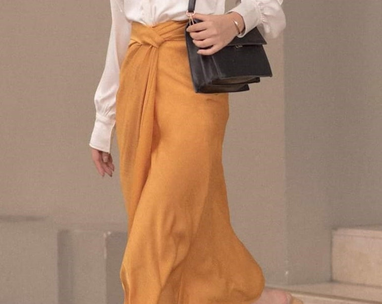 Mustard Yellow Linen Midi Skirt for Women, Casual High Waist Draped Skirt, Minimalist A-Line Summer Skirt