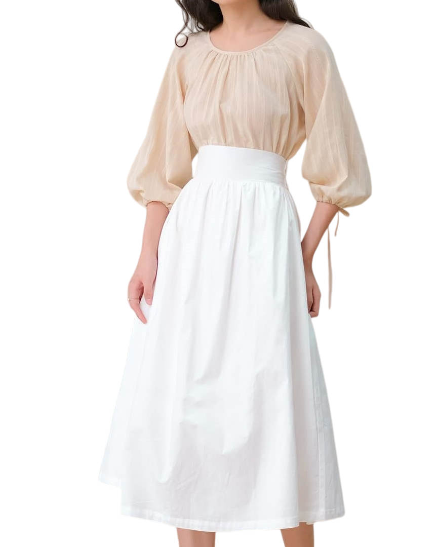 White Linen Midi Skirt for Women, Casual High Waist A-Line Skirt, Minimalist Summer Skirt, Everyday Vacation Skirt