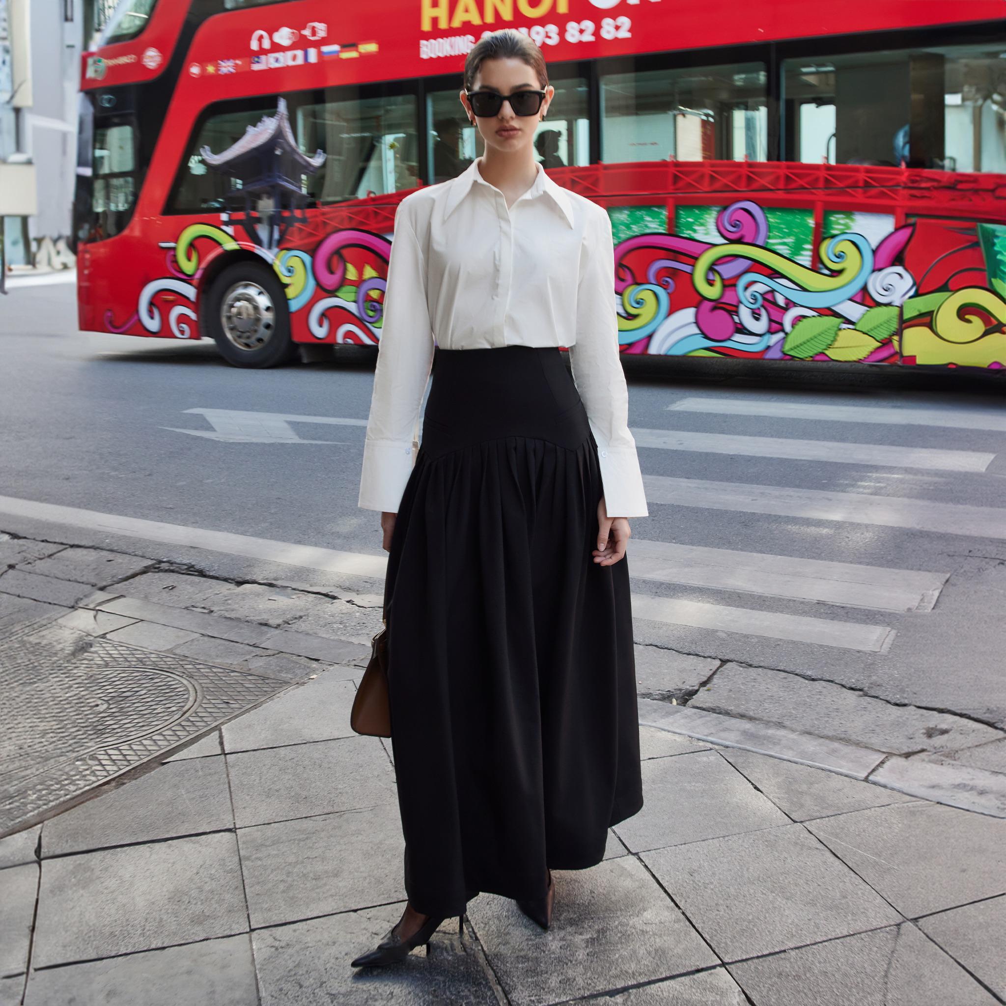 Black Linen Maxi Skirt for Women, Casual High Waist Drop Waist Skirt, Minimalist Long Skirt, Elegant Everyday Skirt