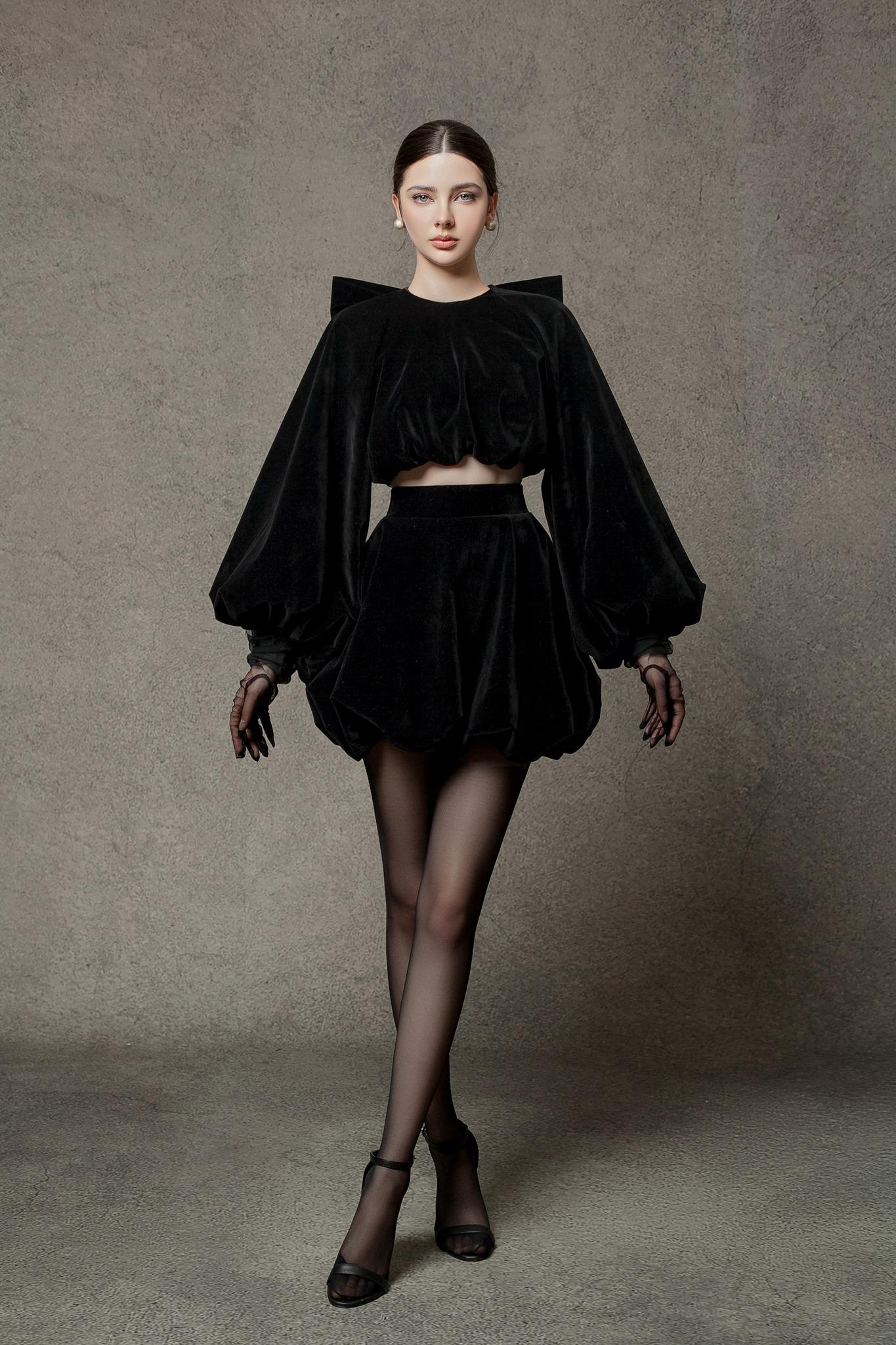 Black Linen Bubble Mini Skirt for Women, Casual High Waist Puff Skirt, Gothic Inspired Short Skirt, Statement Summer Skirt
