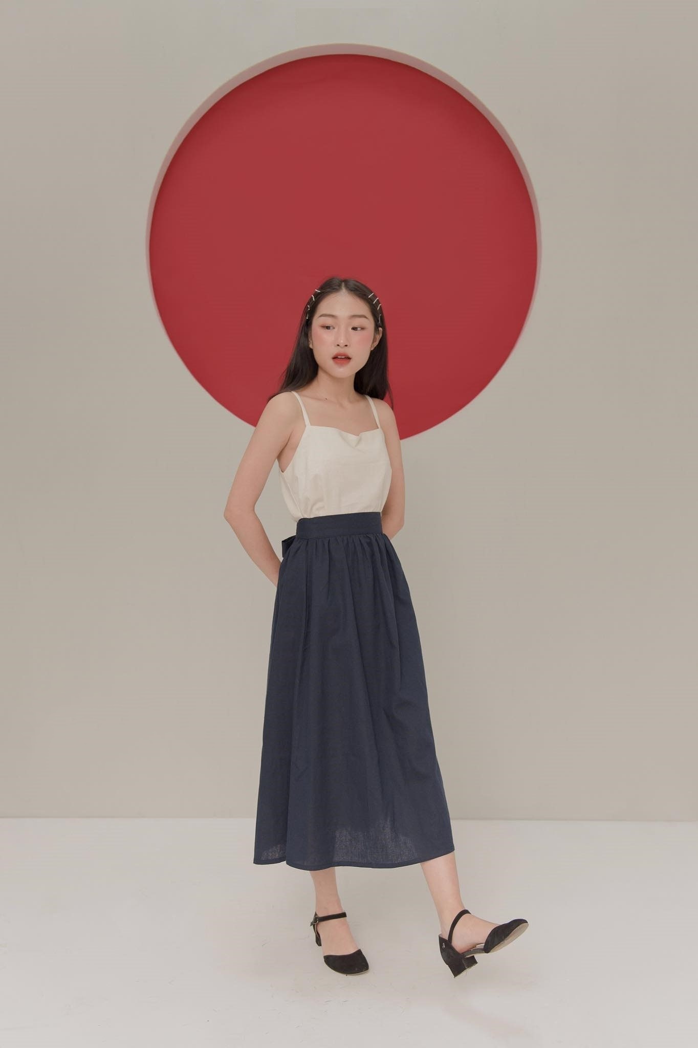 Navy Blue Linen Midi Skirt for Women, Casual High Waist A-Line Skirt, Minimalist Summer Skirt, Everyday Linen Skirt